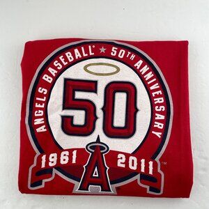 Angels T-Shirt Mens XL 50th Anniversary 2011 MLB Baseball w Lanyard Red